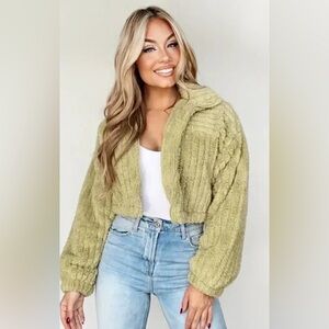 LONG SLEEVE ZIP UP HOGH COLLAR CROPPED JACKET